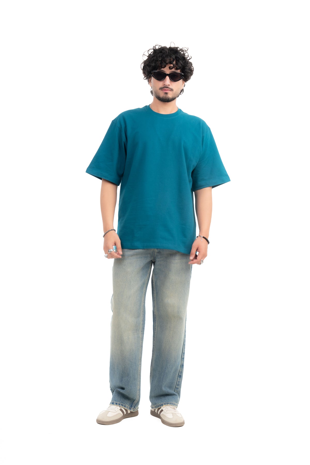 Teal Blue Solid Oversize T-Shirt