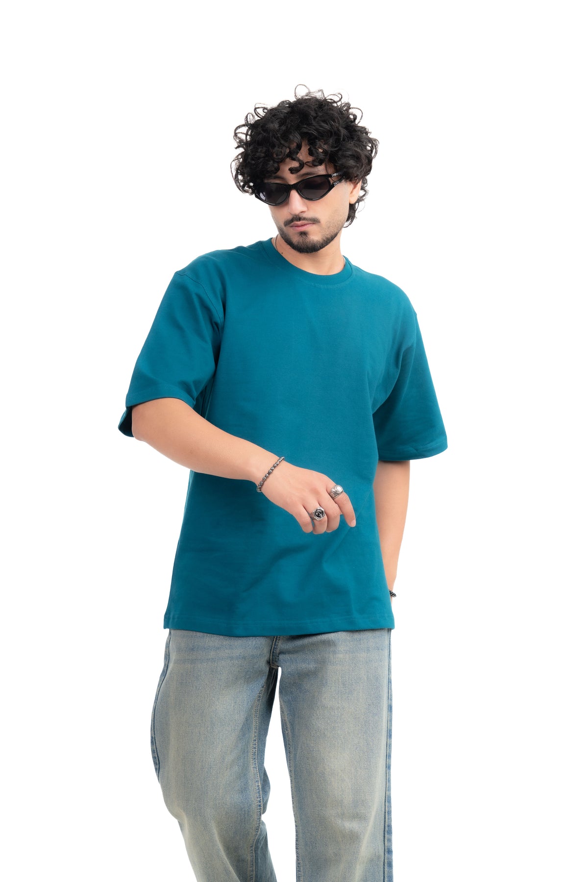 Teal Blue Solid Oversize T-Shirt