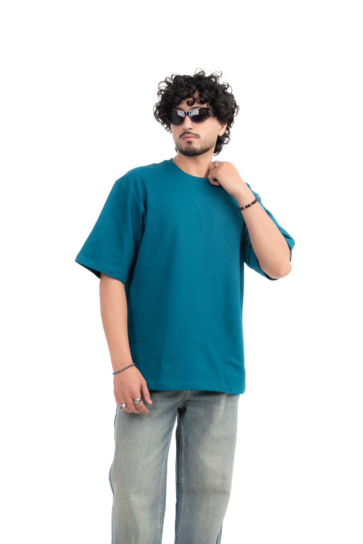 Teal Blue Solid Oversize T-Shirt