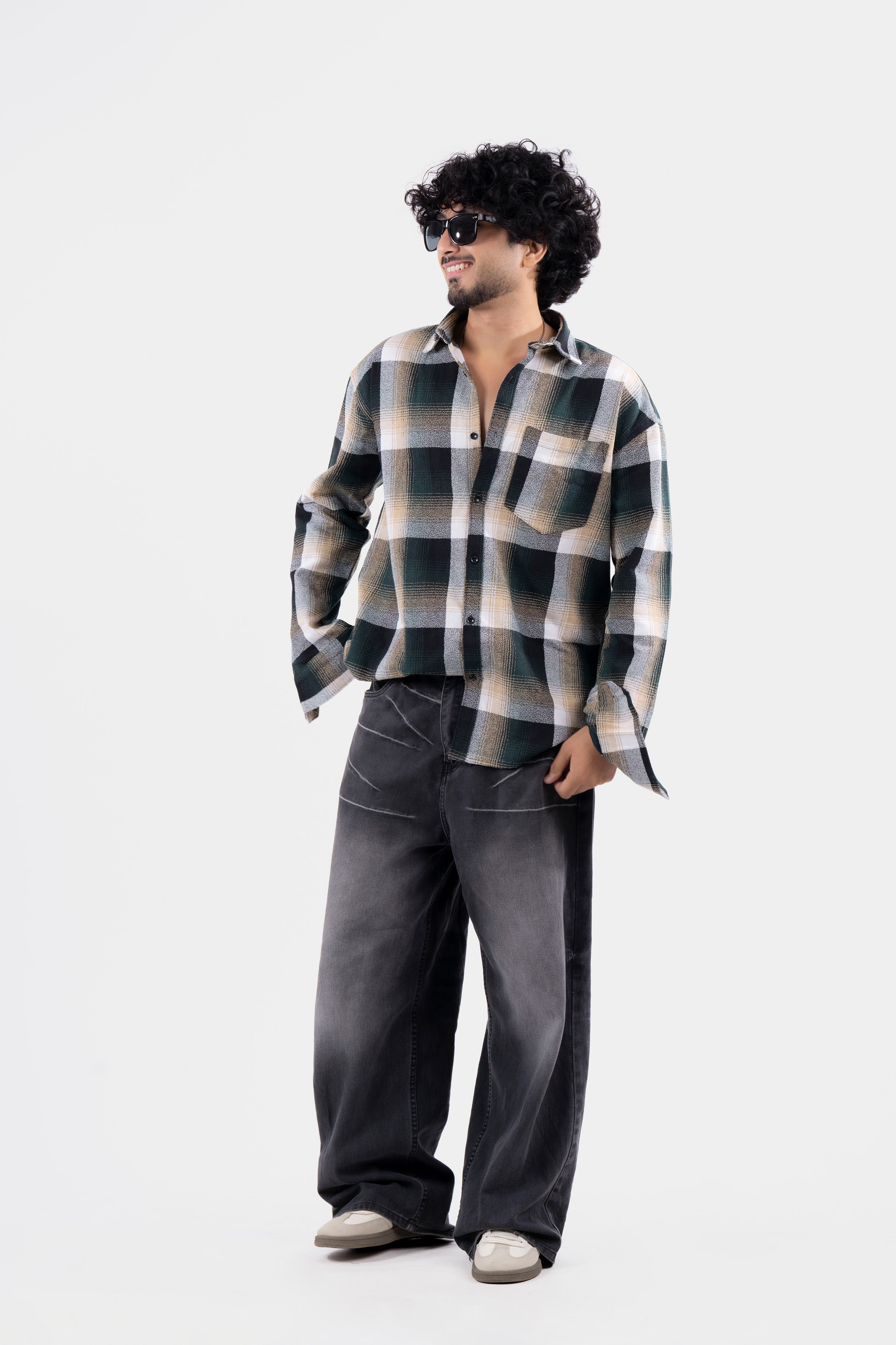 Green Structured Checks Shirt