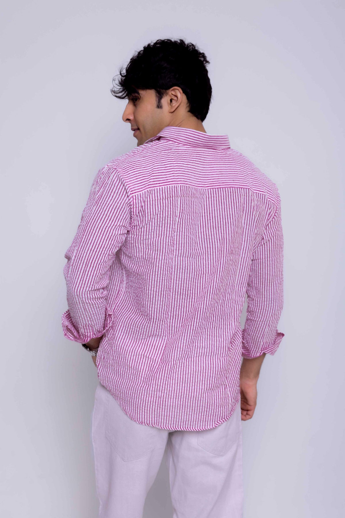 Pink Stripe Regular Fit Full sleeves Shirt