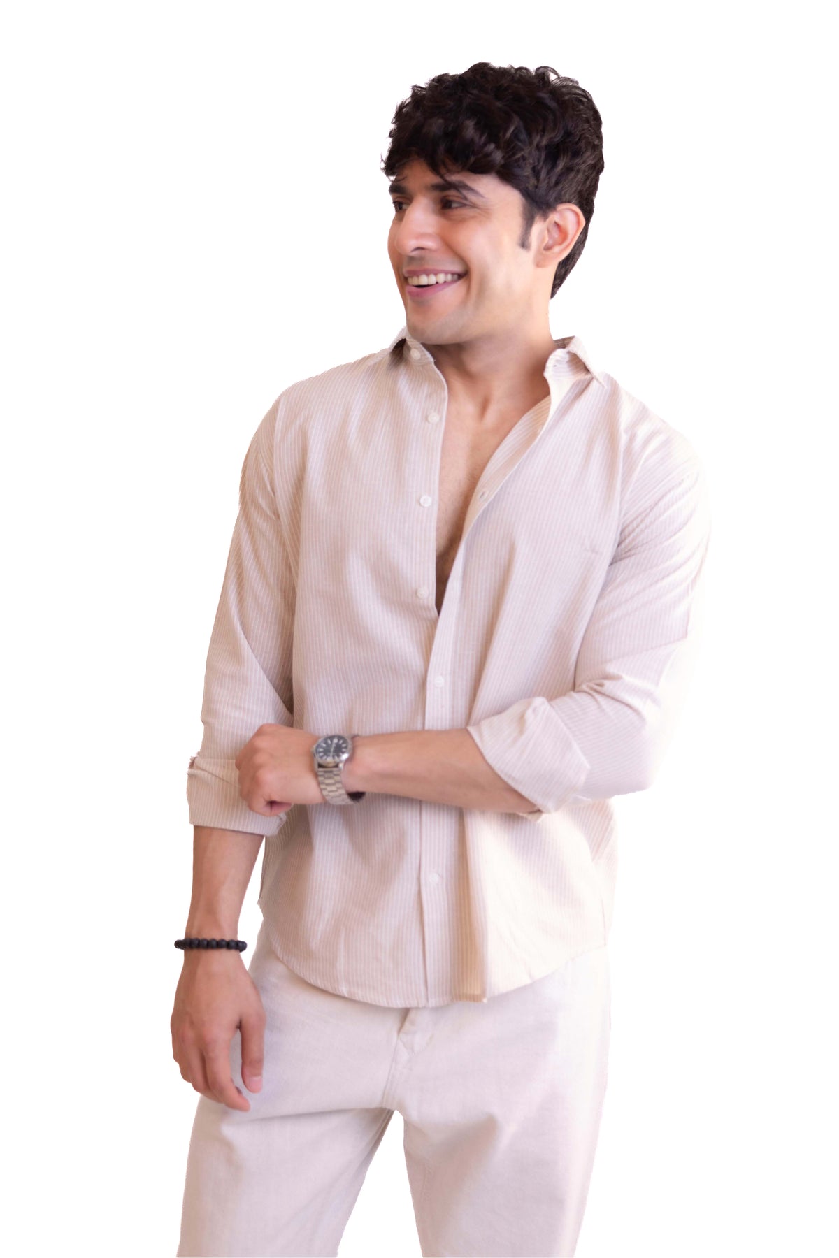 Regular-Fit Full Sleeved Striped Linen-Blend Shirt