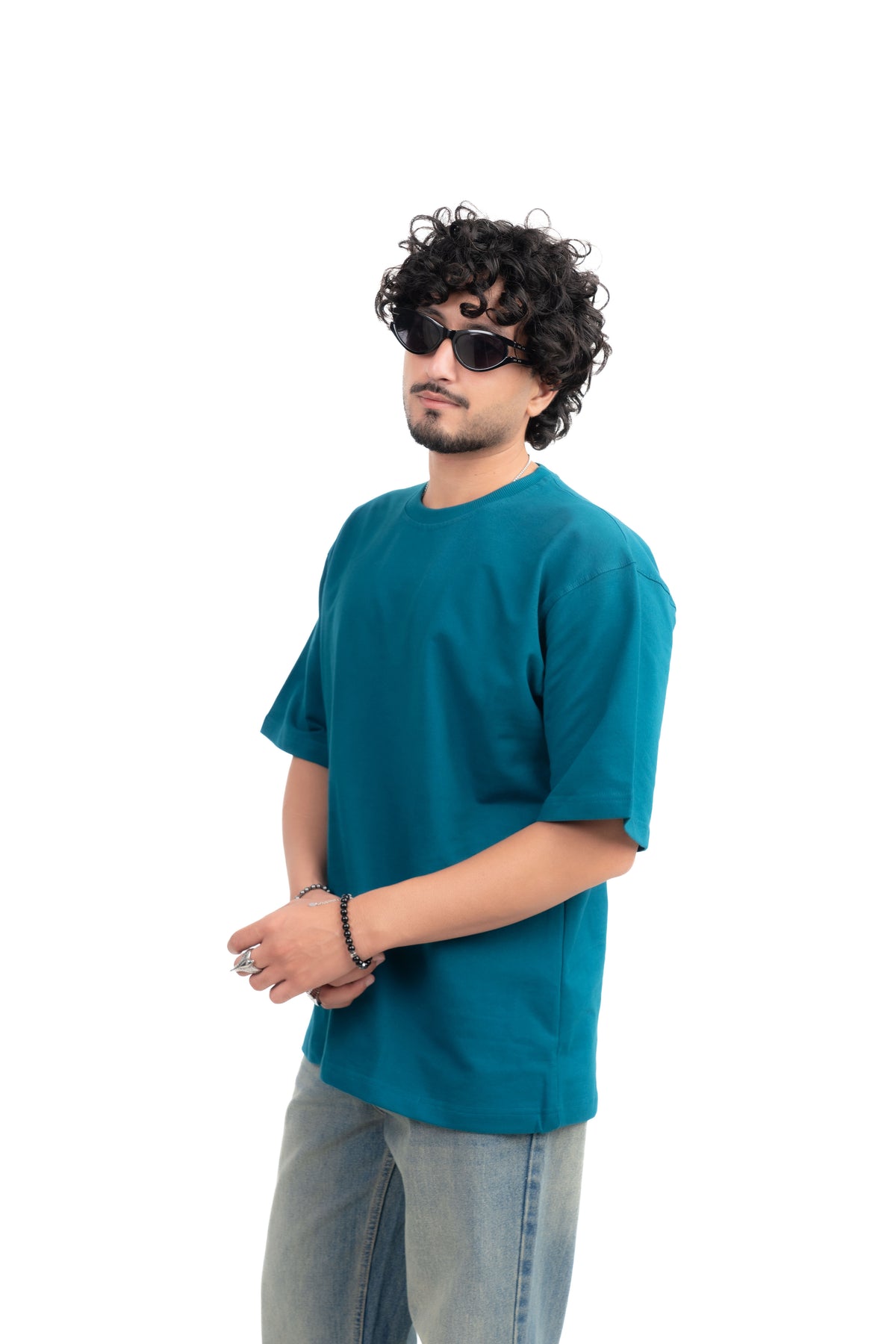 Teal Blue Solid Oversize T-Shirt