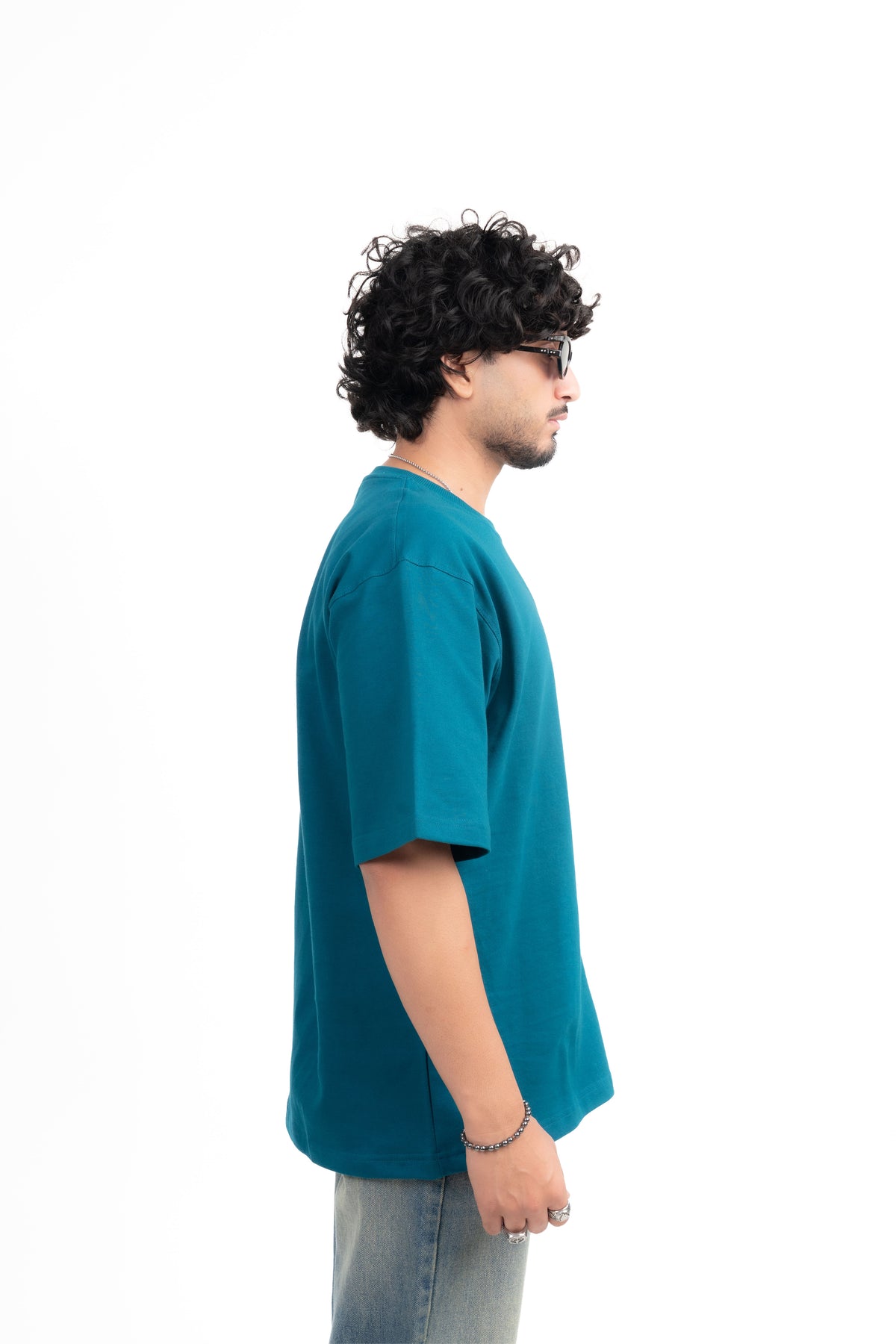 Teal Blue Solid Oversize T-Shirt