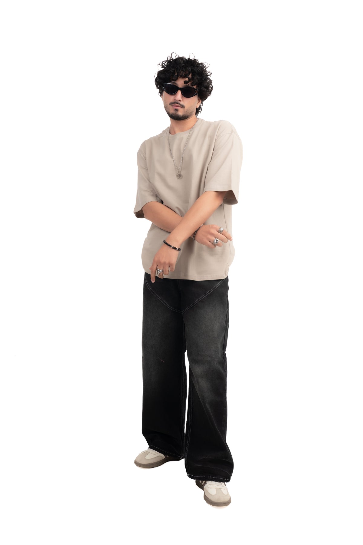 Beige Solid Oversize T-Shirt