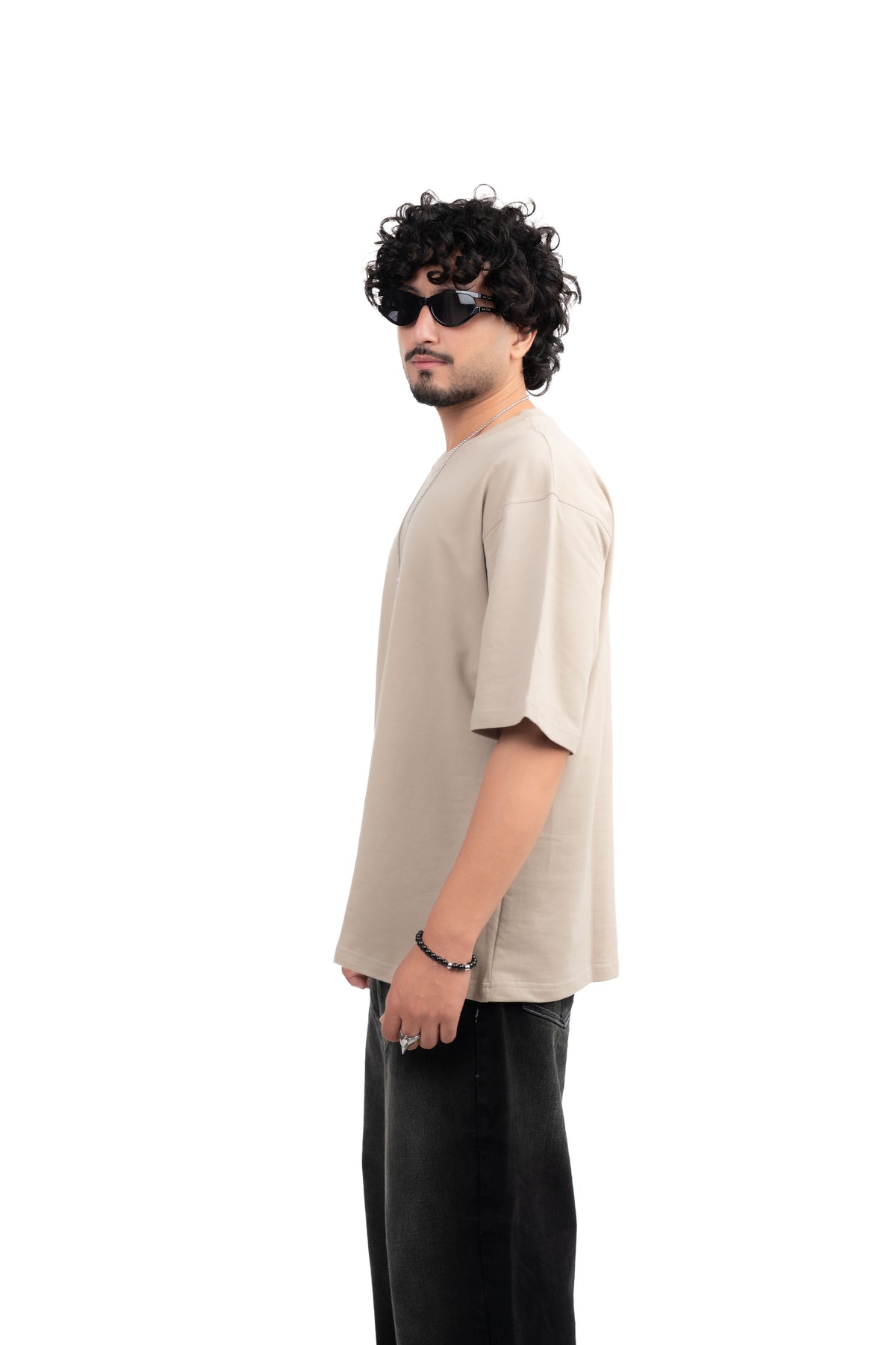 Beige Solid Oversize T-Shirt