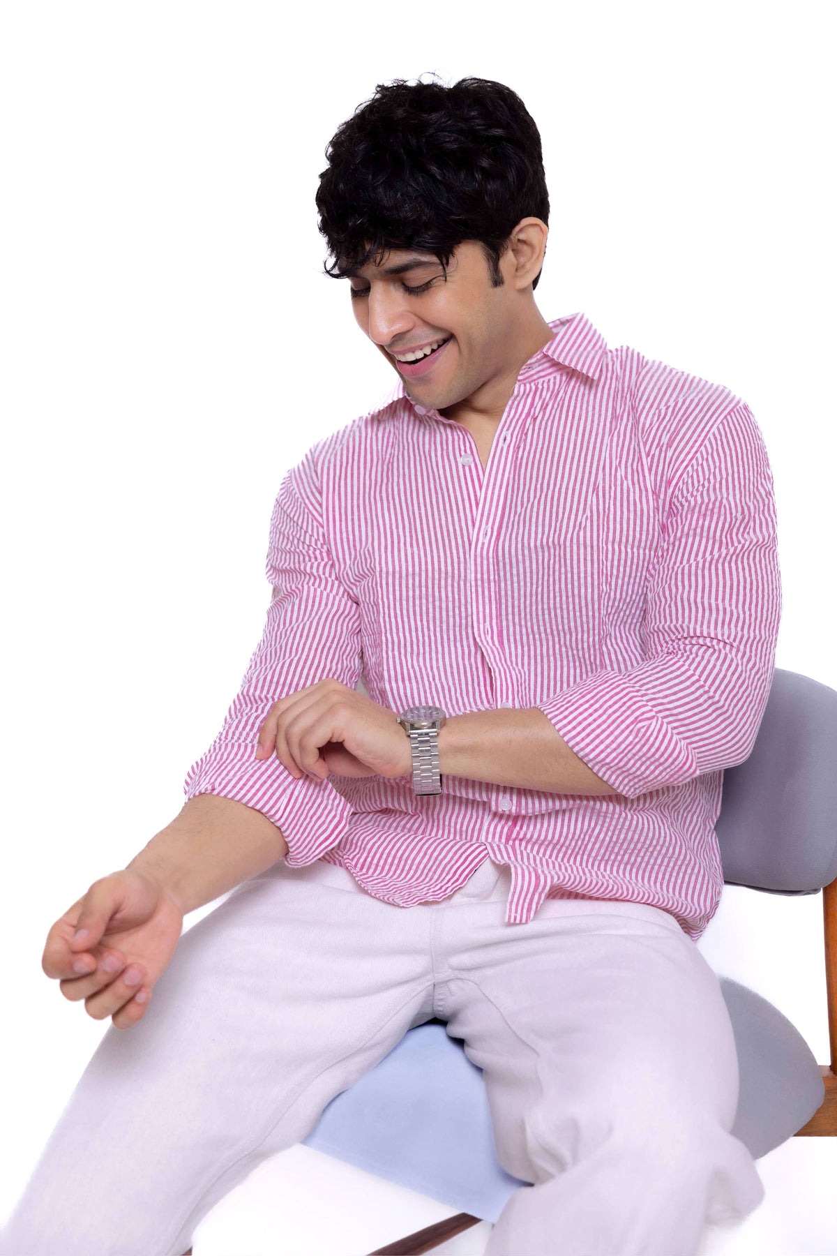 Pink Stripe Regular Fit Full sleeves Shirt