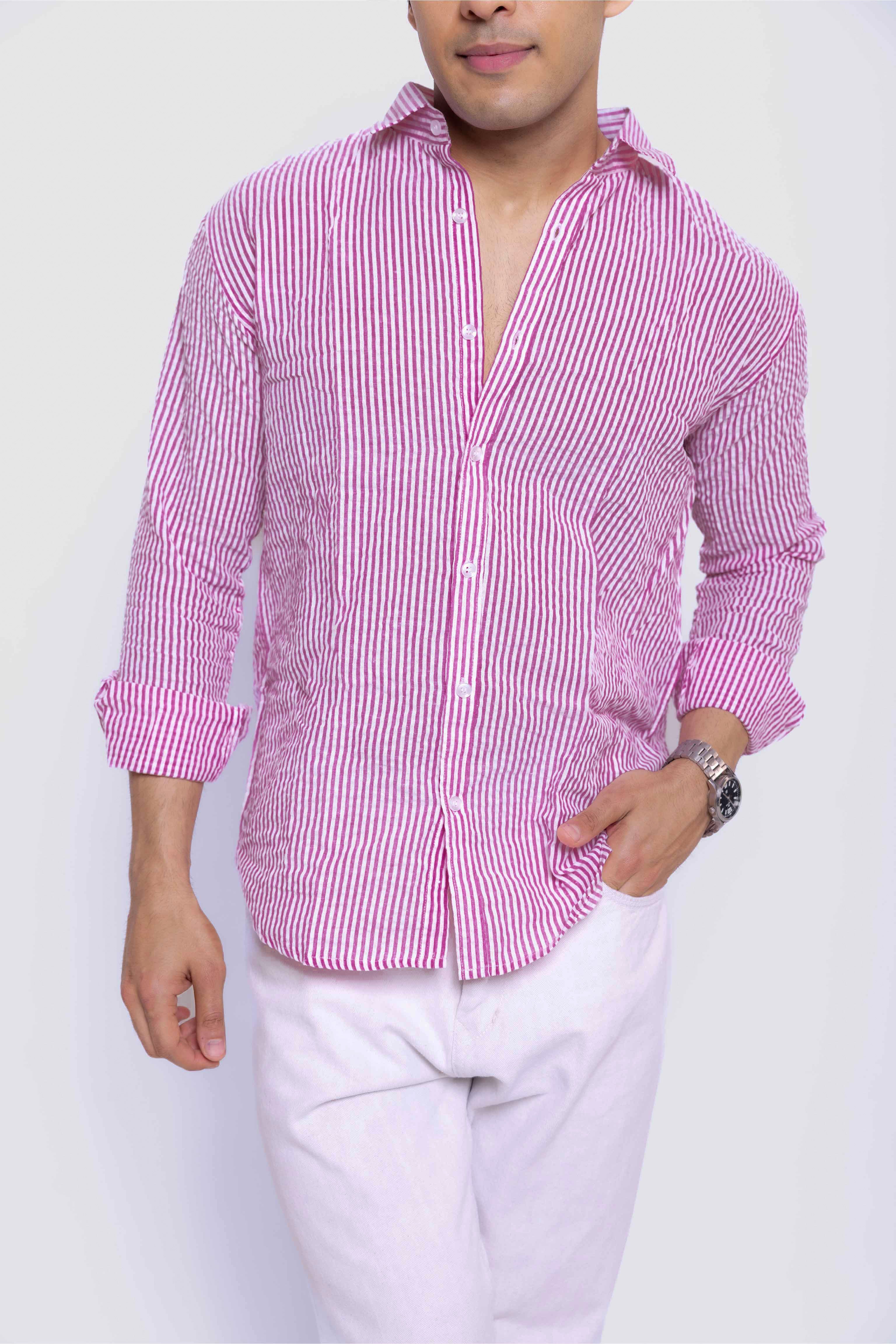 Pink Stripe Regular Fit Full sleeves Shirt
