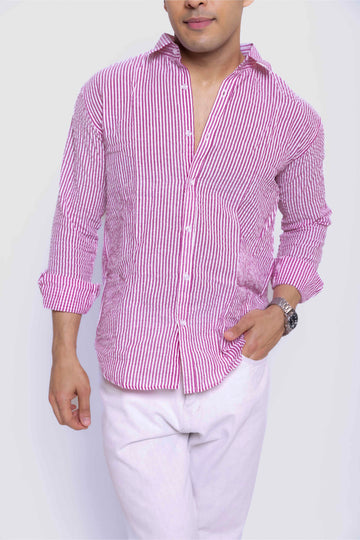 Pink Stripe Regular Fit Full sleeves Shirt