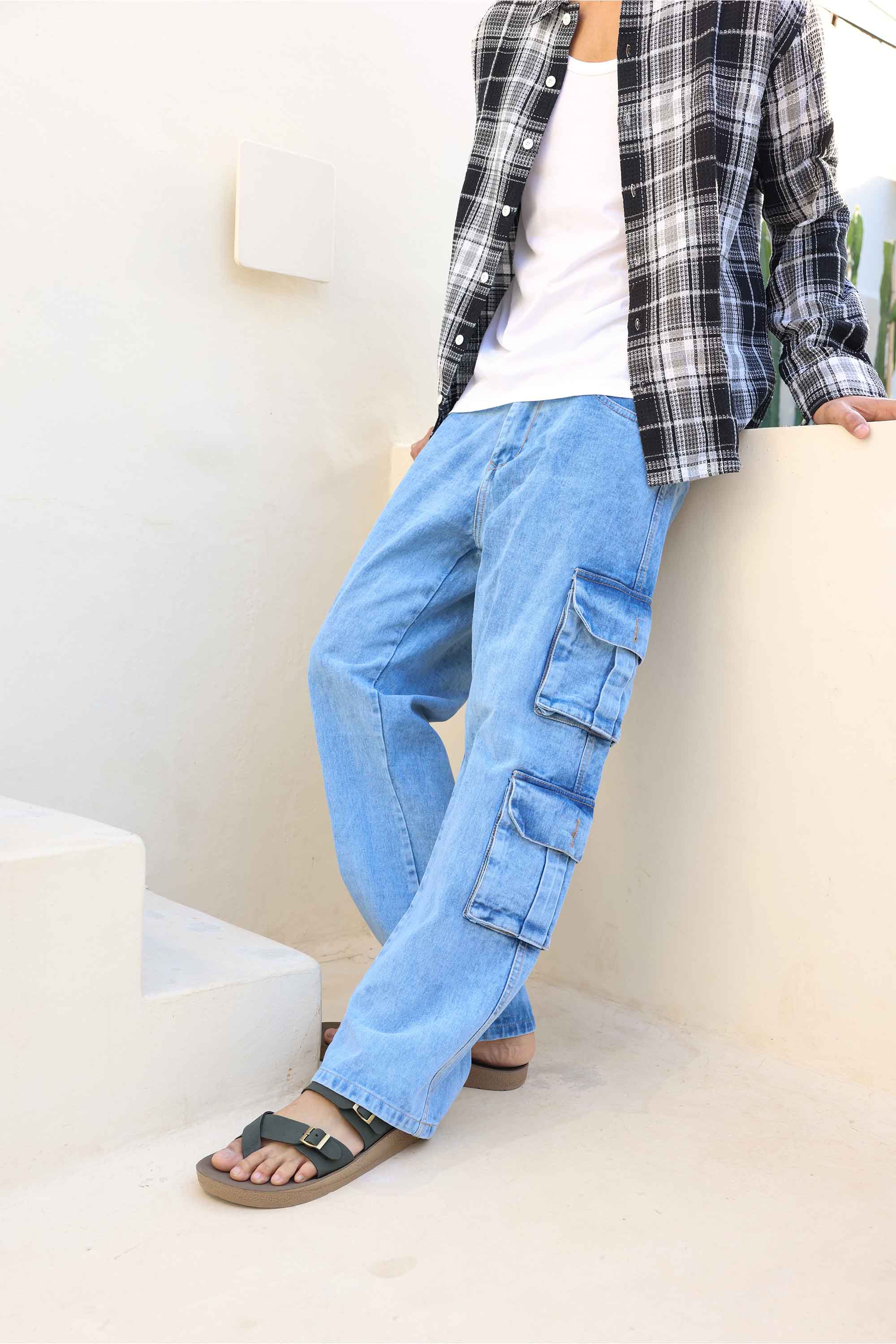 Ocean Blue Men's Baggy Straight Cargo Jeans