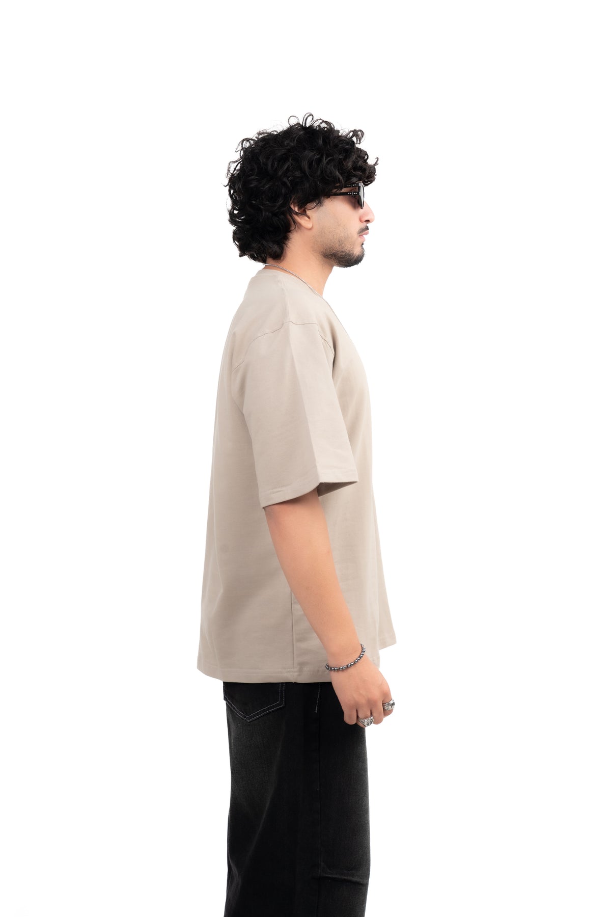 Beige Solid Oversize T-Shirt