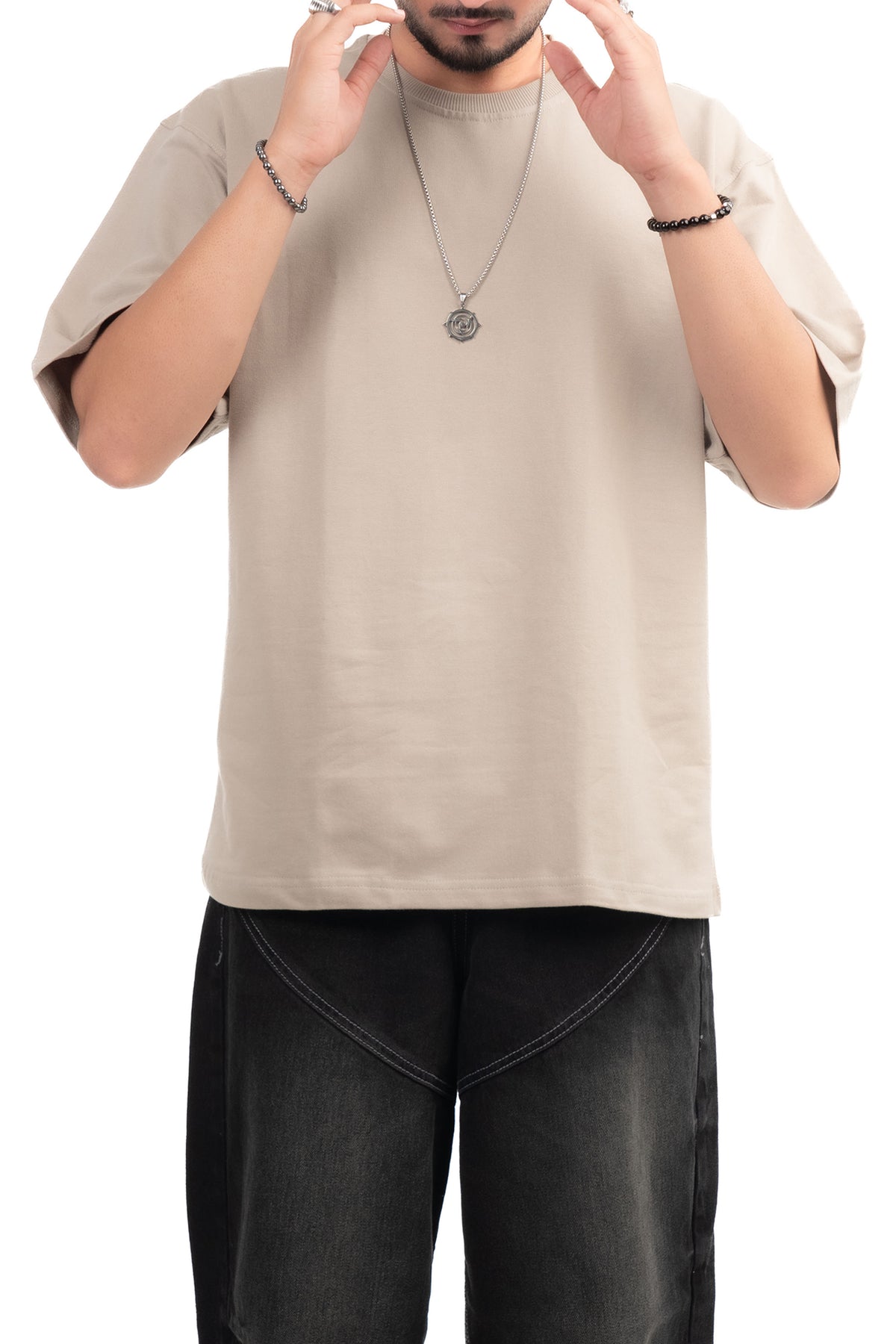 Beige Solid Oversize T-Shirt