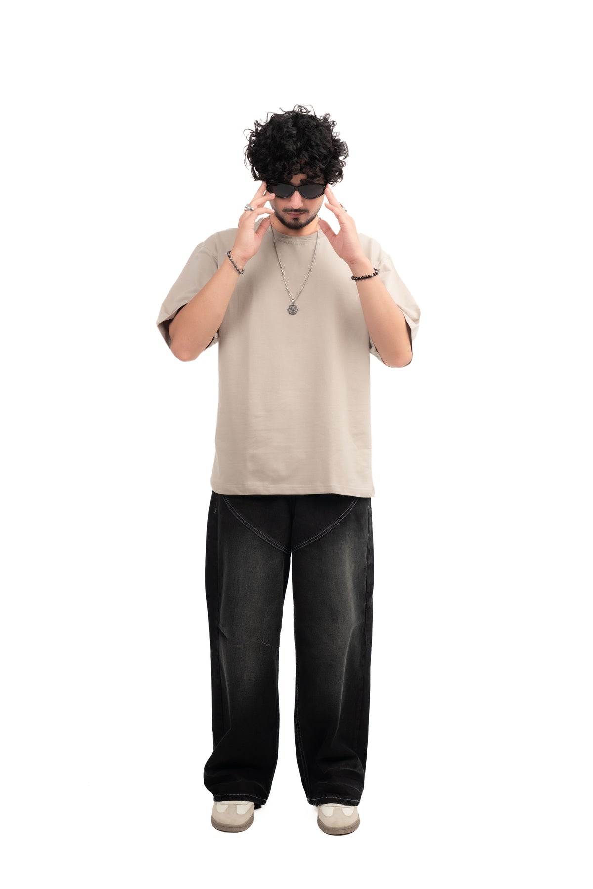Beige Solid Oversize T-Shirt