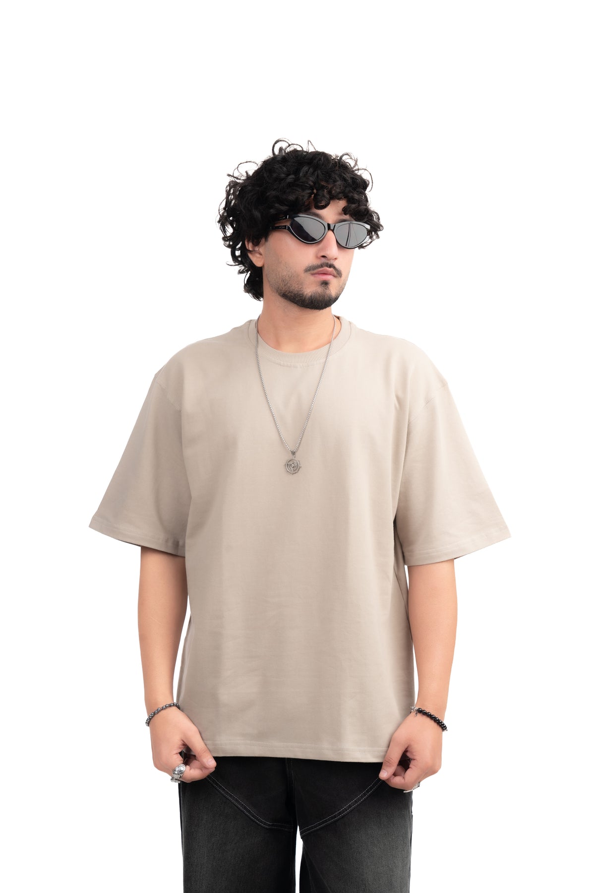 Beige Solid Oversize T-Shirt