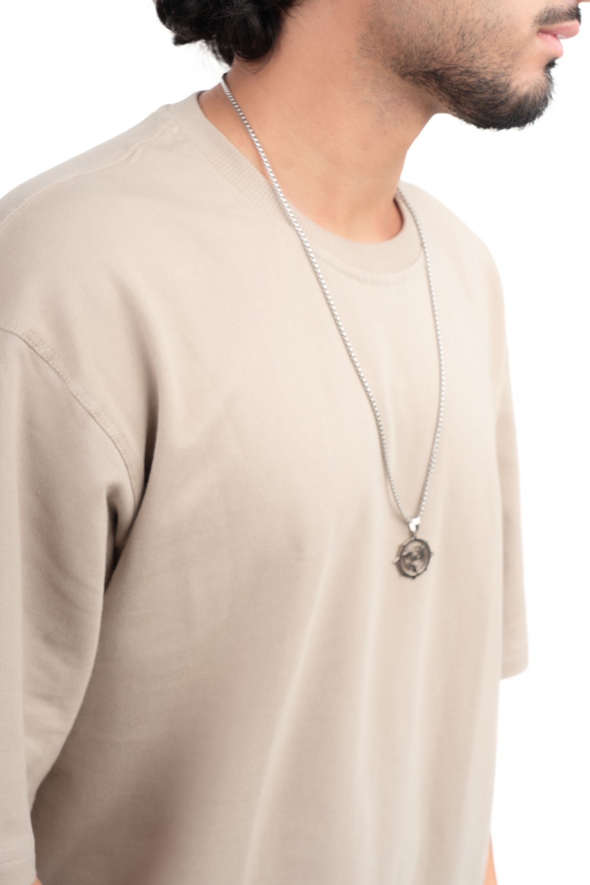 Beige Solid Oversize T-Shirt