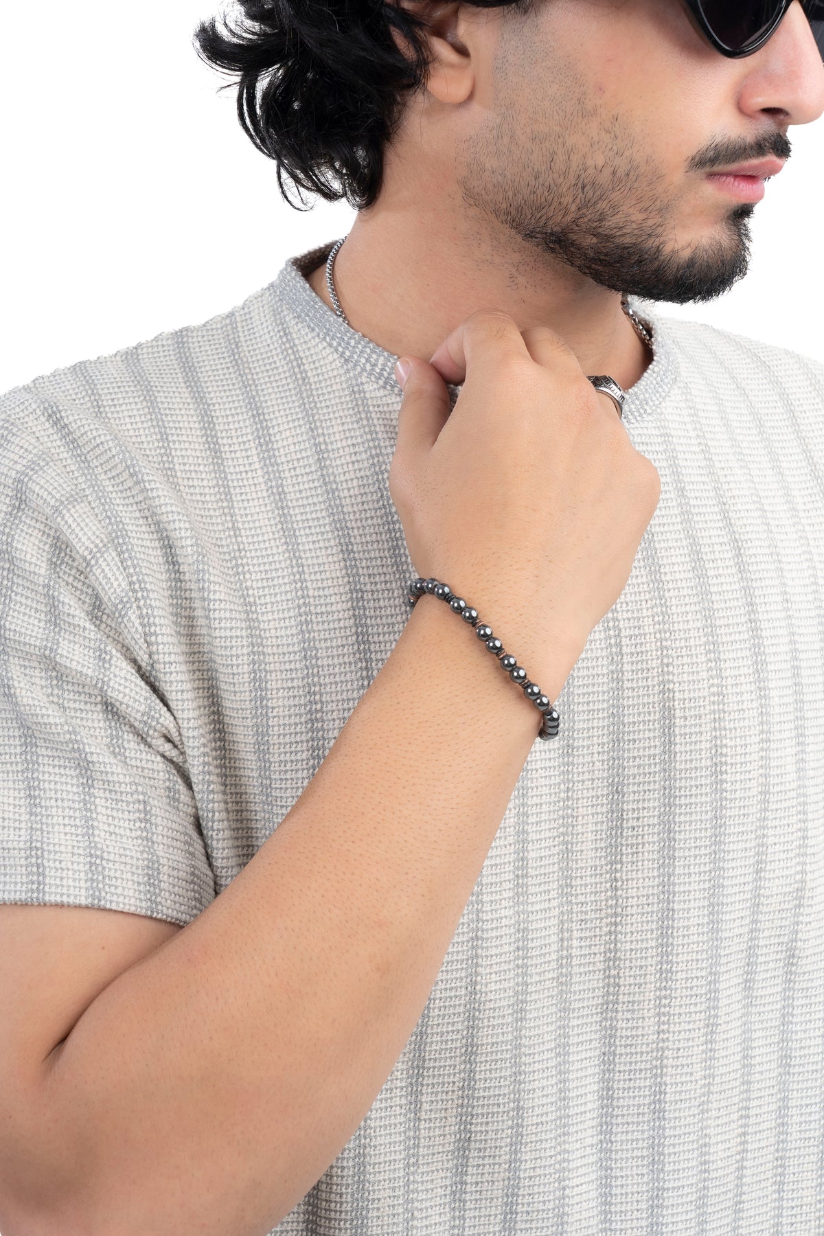 Grey Textured Ribbed Regular Fit T-Shirt
