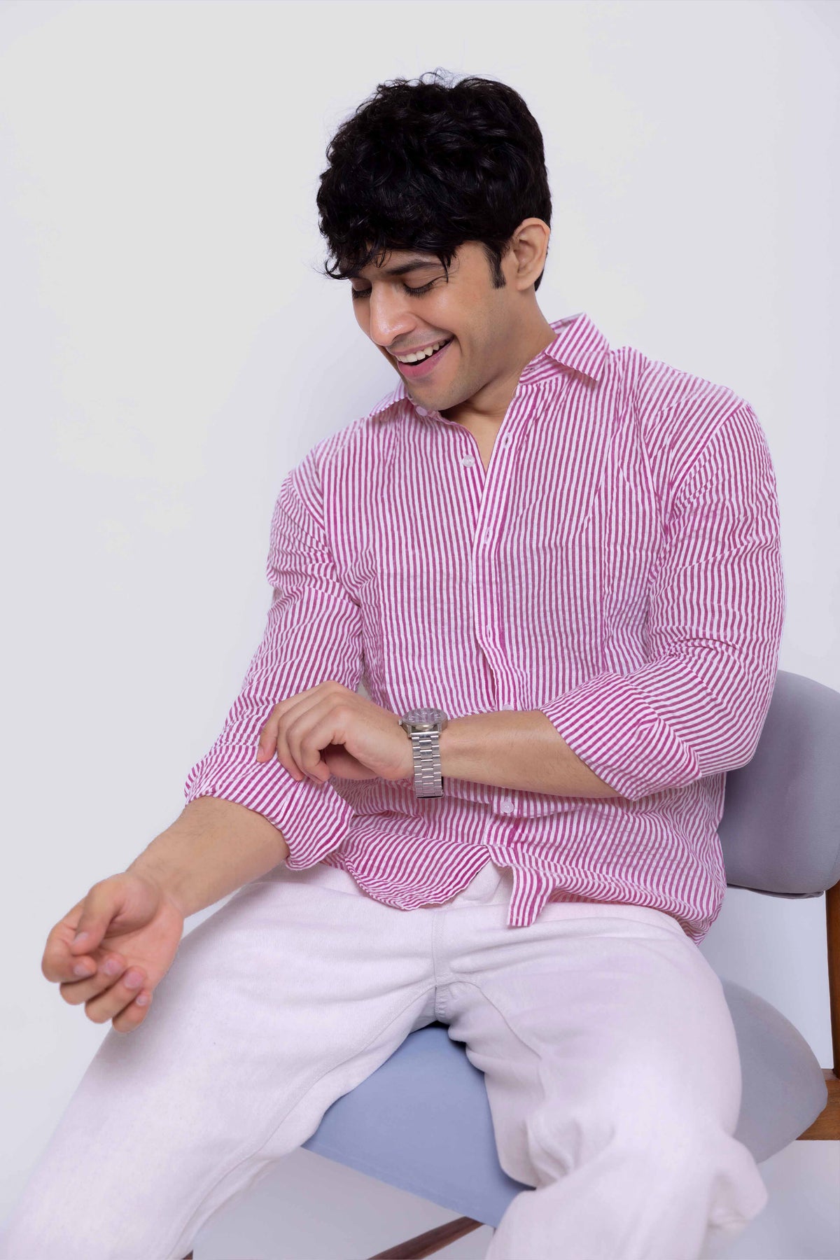 Pink Stripe Regular Fit Full sleeves Shirt