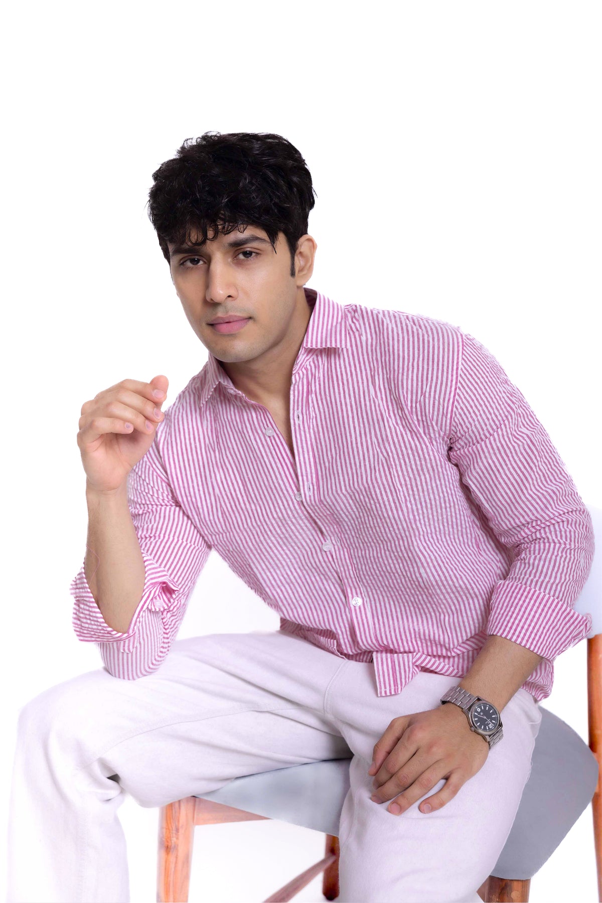 Pink Stripe Regular Fit Full sleeves Shirt