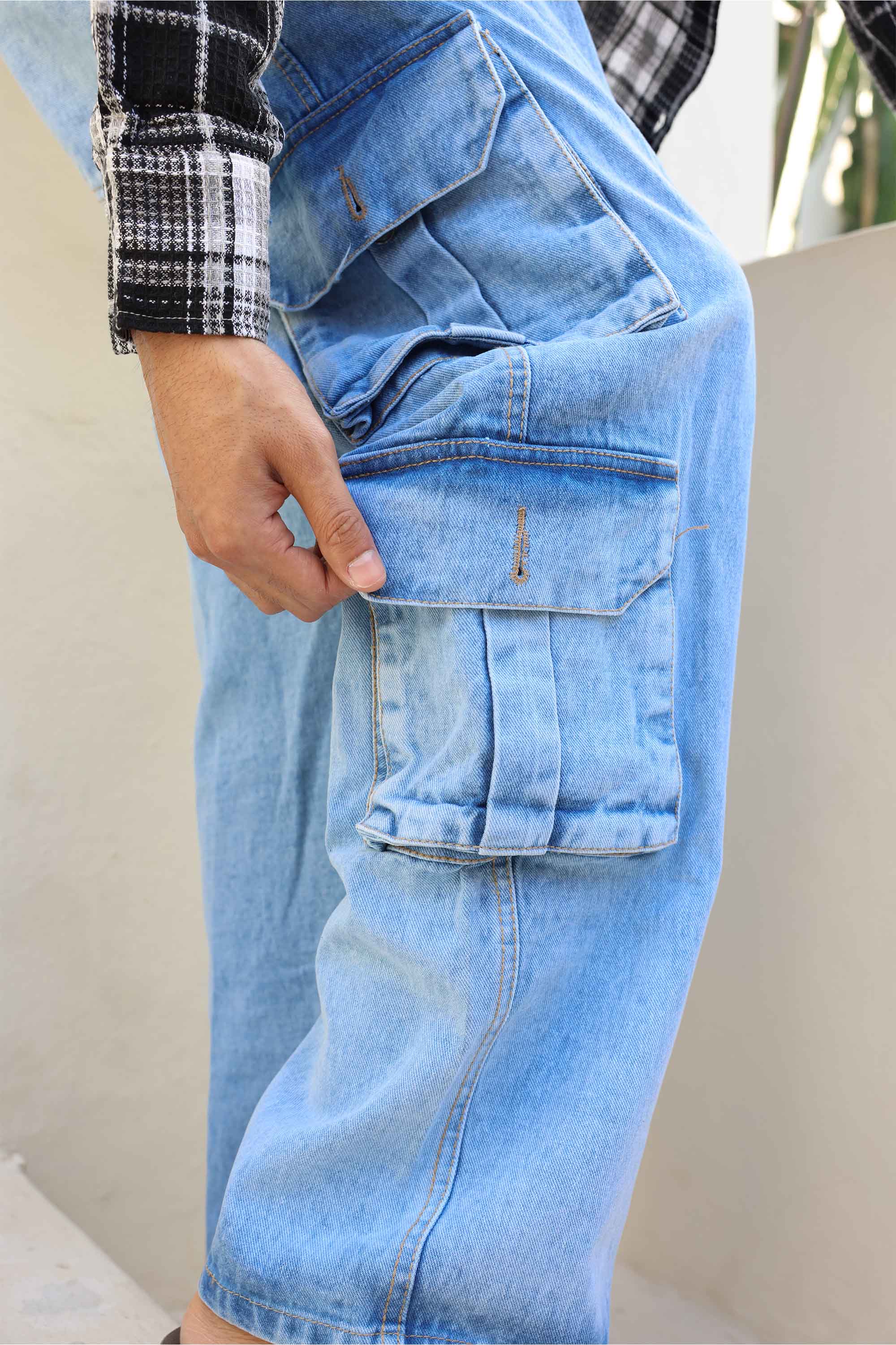 Ocean Blue Men's Baggy Straight Cargo Jeans