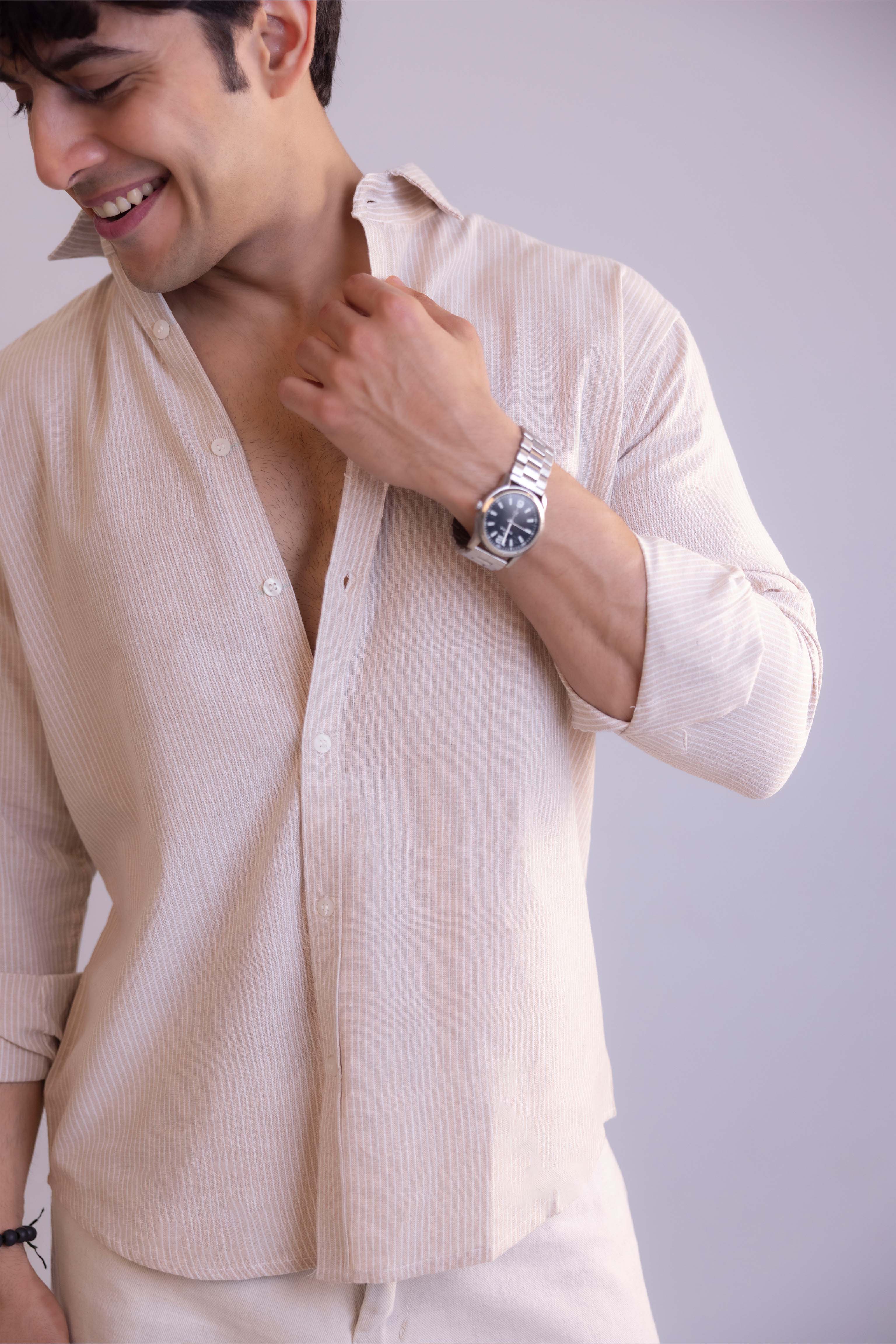 Regular-Fit Full Sleeved Striped Linen-Blend Shirt