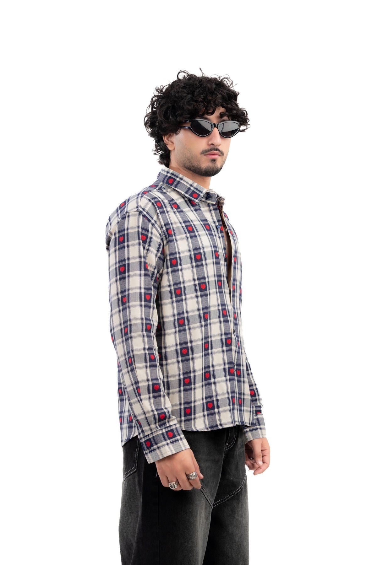 Blue Heart Embroidered Check Shirt