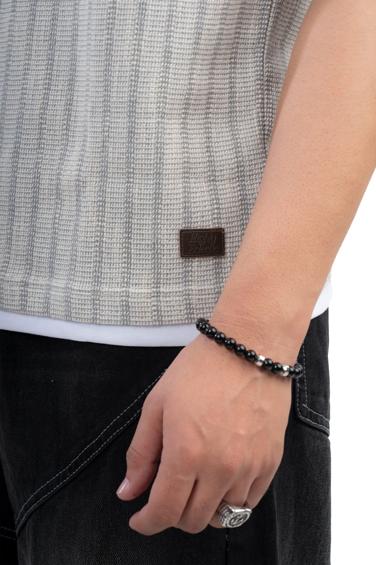 Grey Textured Ribbed Regular Fit T-Shirt