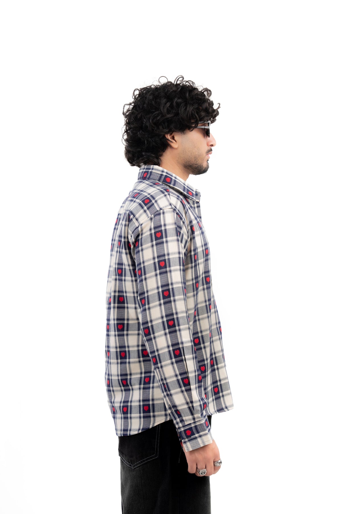 Blue Heart Embroidered Check Shirt