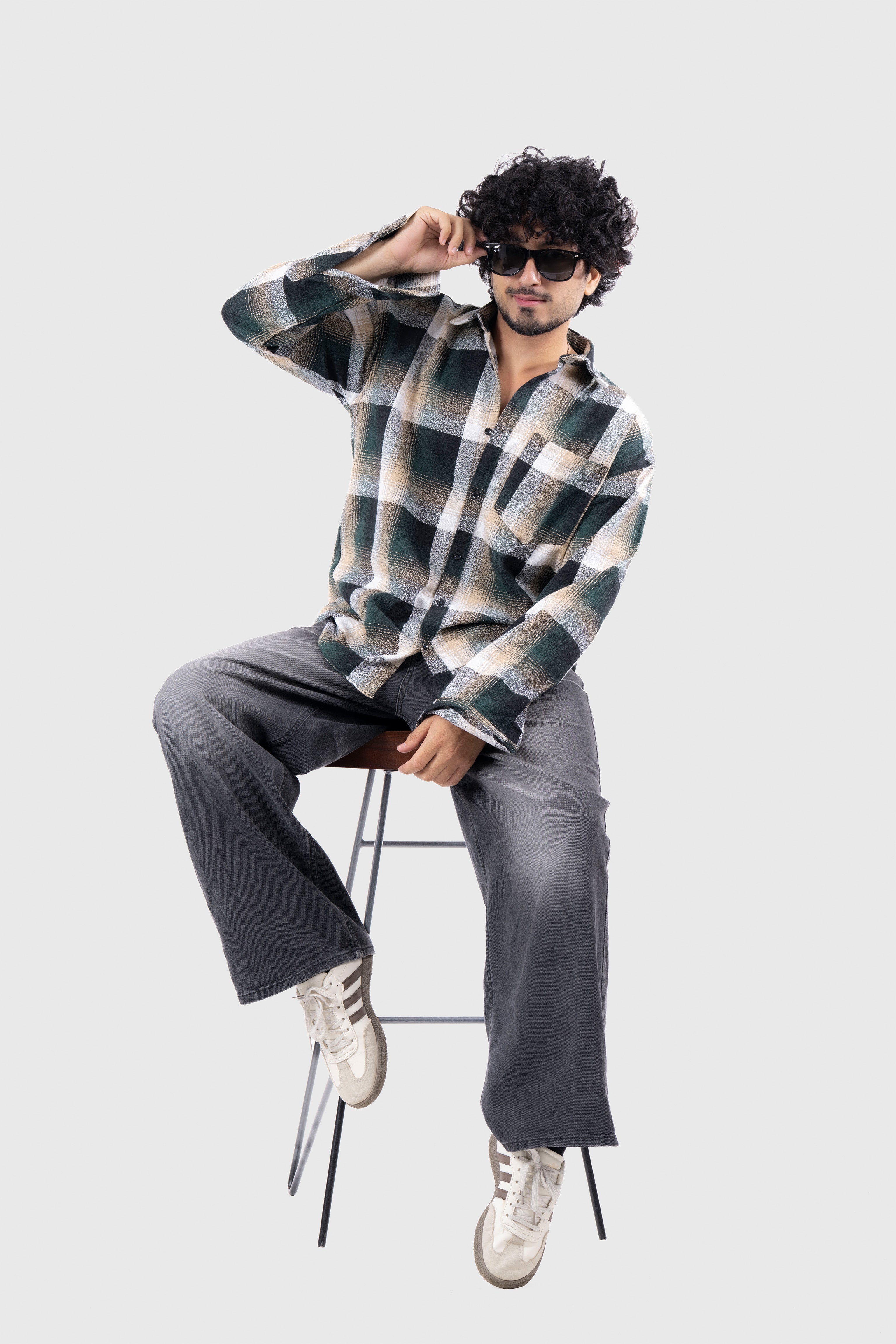 Green Structured Checks Shirt
