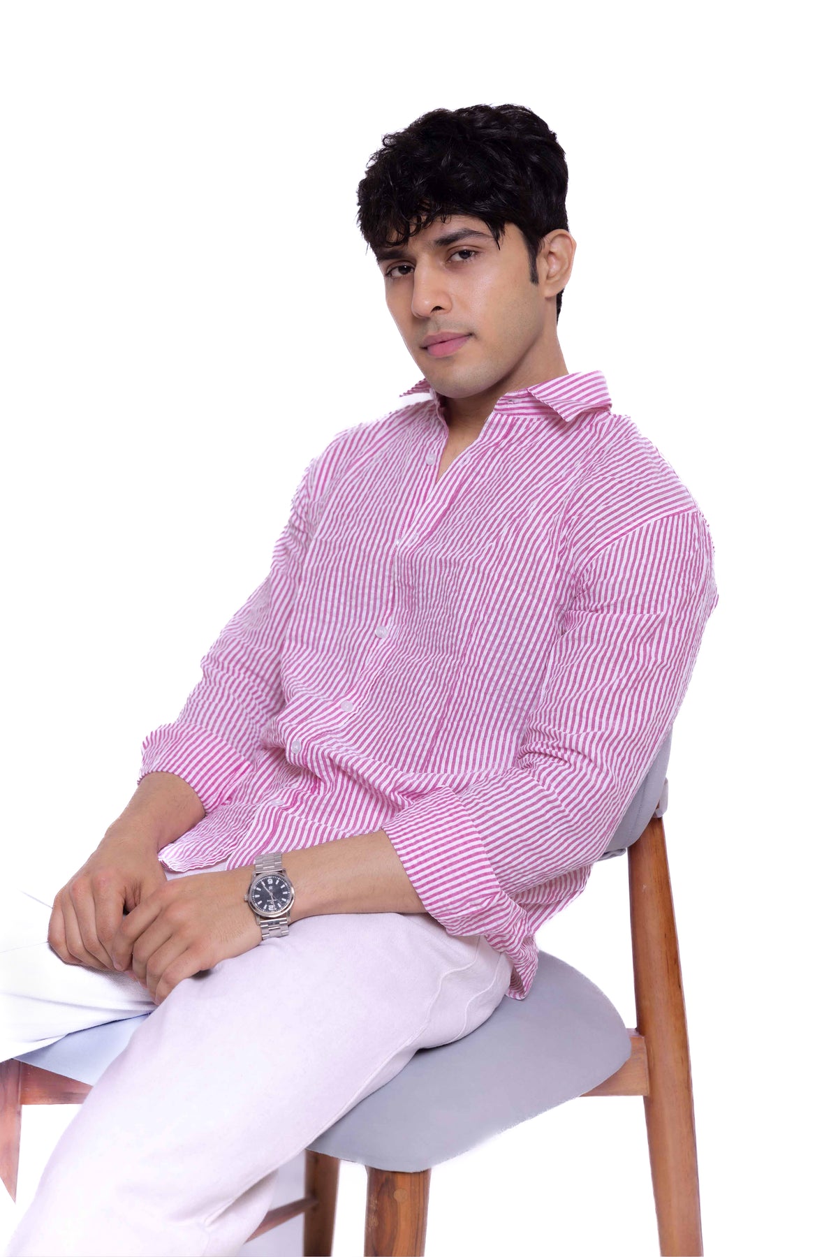 Pink Stripe Regular Fit Full sleeves Shirt
