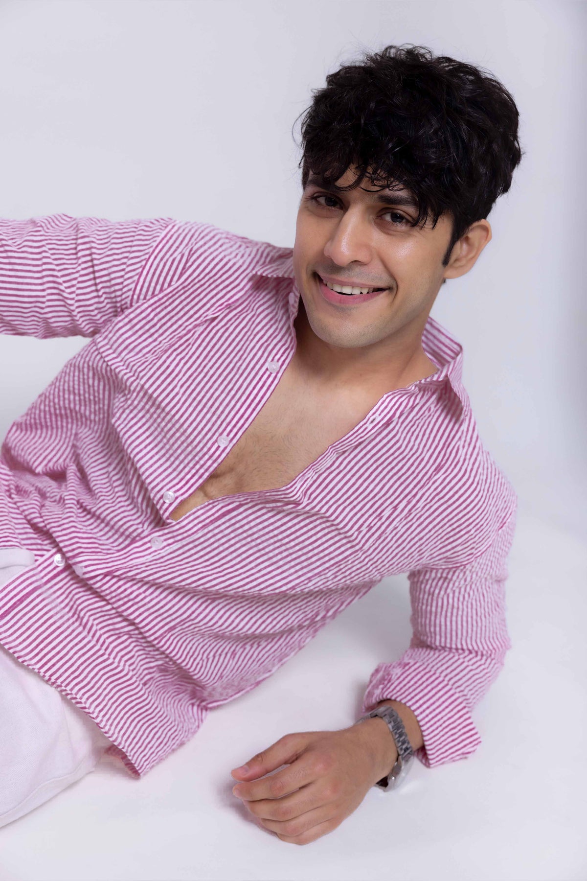 Pink Stripe Regular Fit Full sleeves Shirt