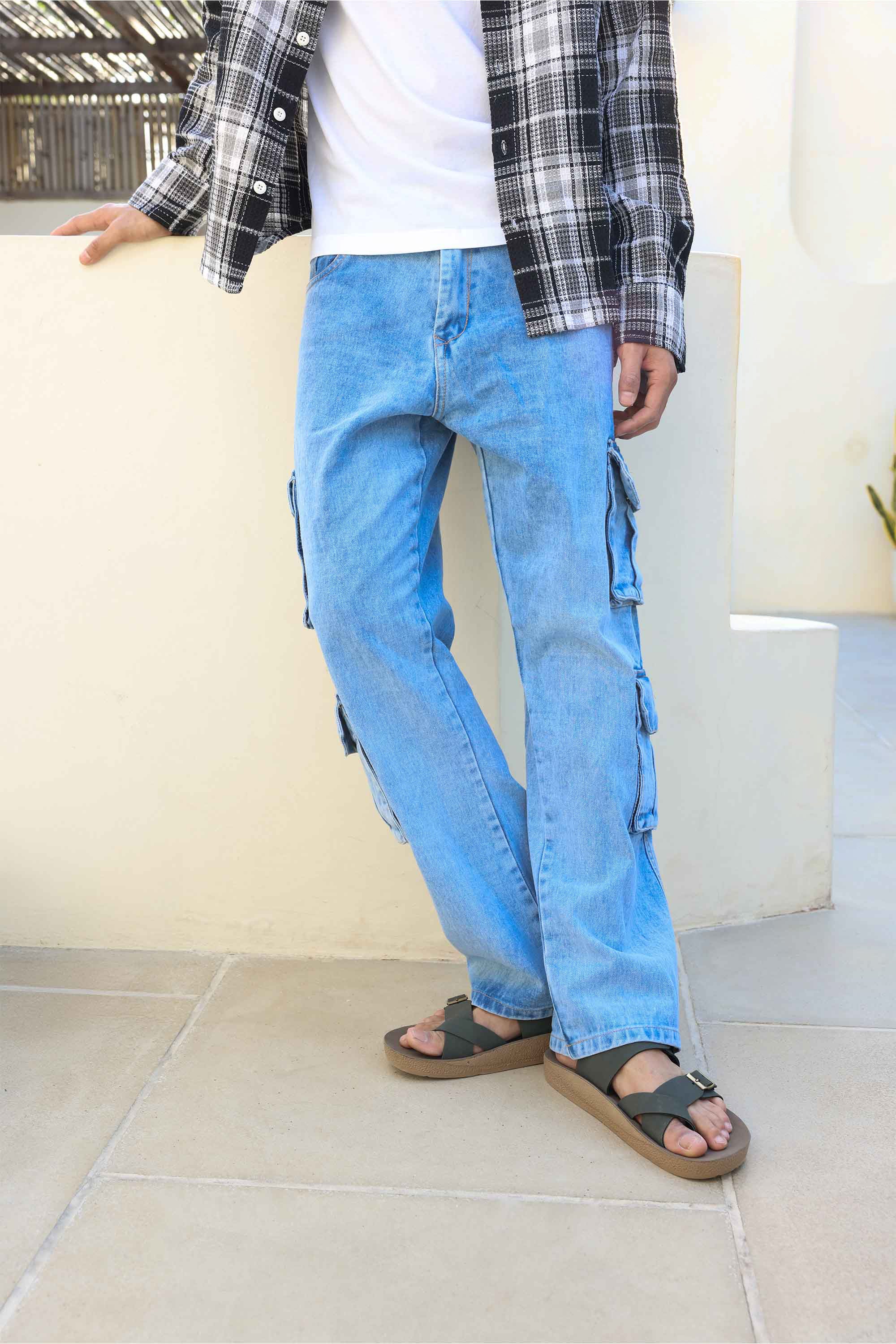Ocean Blue Men's Baggy Straight Cargo Jeans