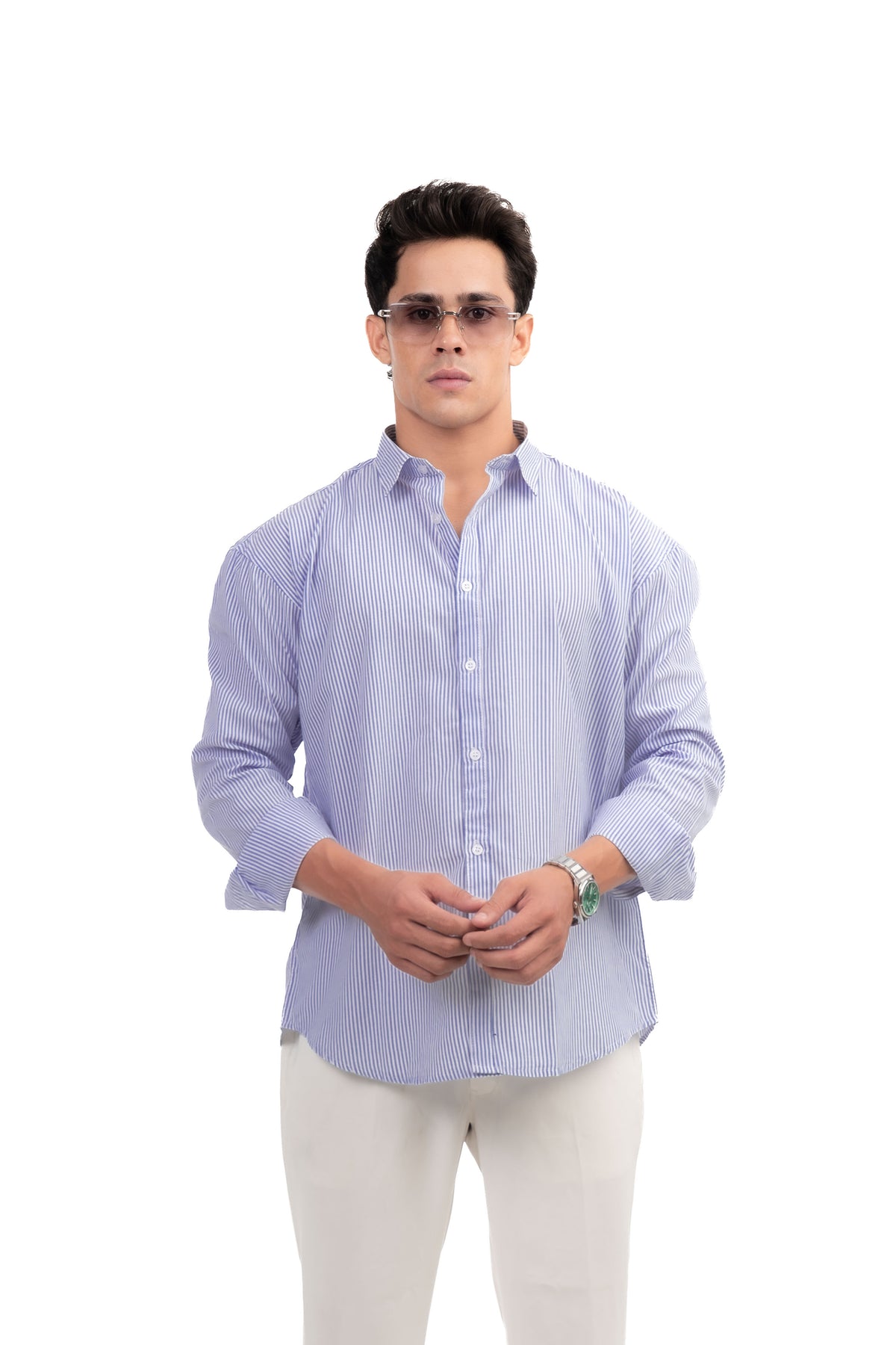 Blue and White Striped Regular Fit Full sleeves Shirt