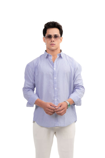 Blue and White Striped Regular Fit Full sleeves Shirt